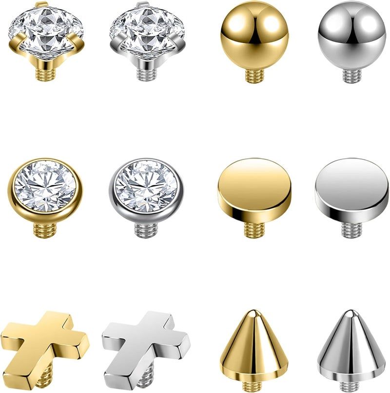 AccGin Store Surgical Steel Dermal Piercing Jewelry Tops for Women Men Cubic Zirconia Micro Dermal Anchor Tops Base Dermal Piercing 3-20Pcs Dermal Piercing Kit Hypoallergenic - Image 1